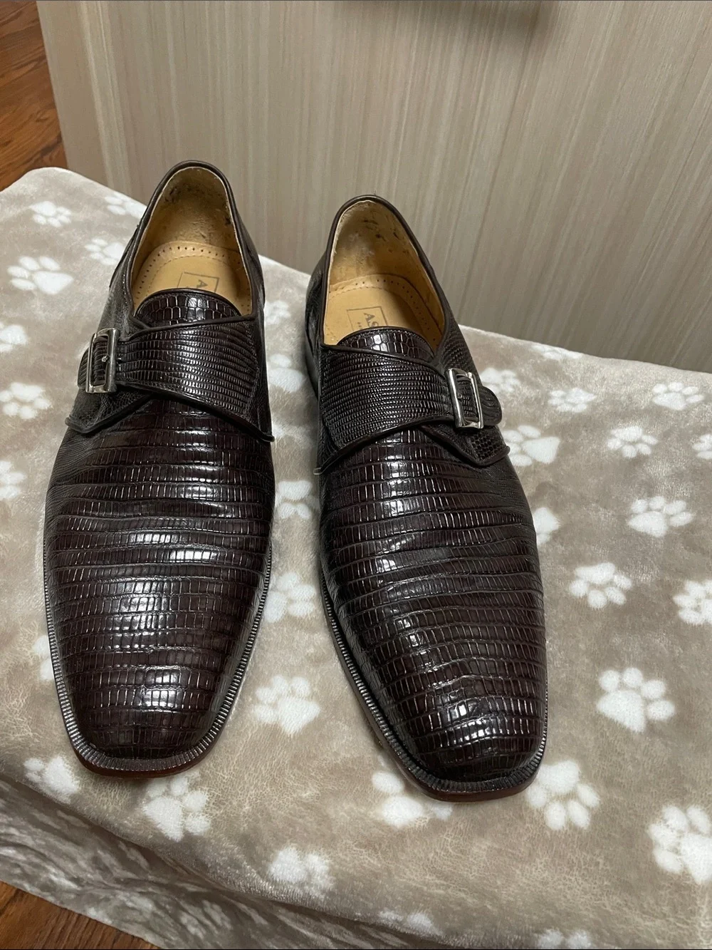 Men's Dark Brown Textured Leather Monk Strap Dress Shoes